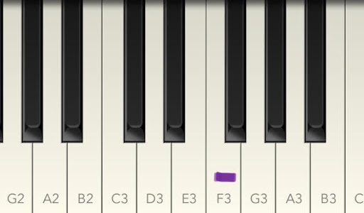 Image of piano keys from G2 to B3. There is a purple line on F3. | QueerDoc Voice training