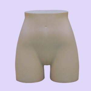 Image of a partial mannekin with a smooth groin. The mannequin is waist to upper thigh and has an narrow waist and belly button. The form was originally white in color, but the image has a lavender filter. | QueerDoc nullectomy nullification nullo