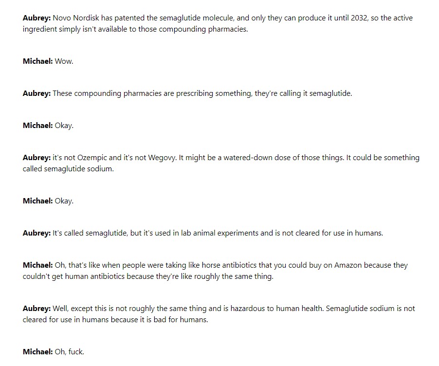 Screenshot from Maintenance Phase transcript 10/10/23. | QueerDoc Weight loss