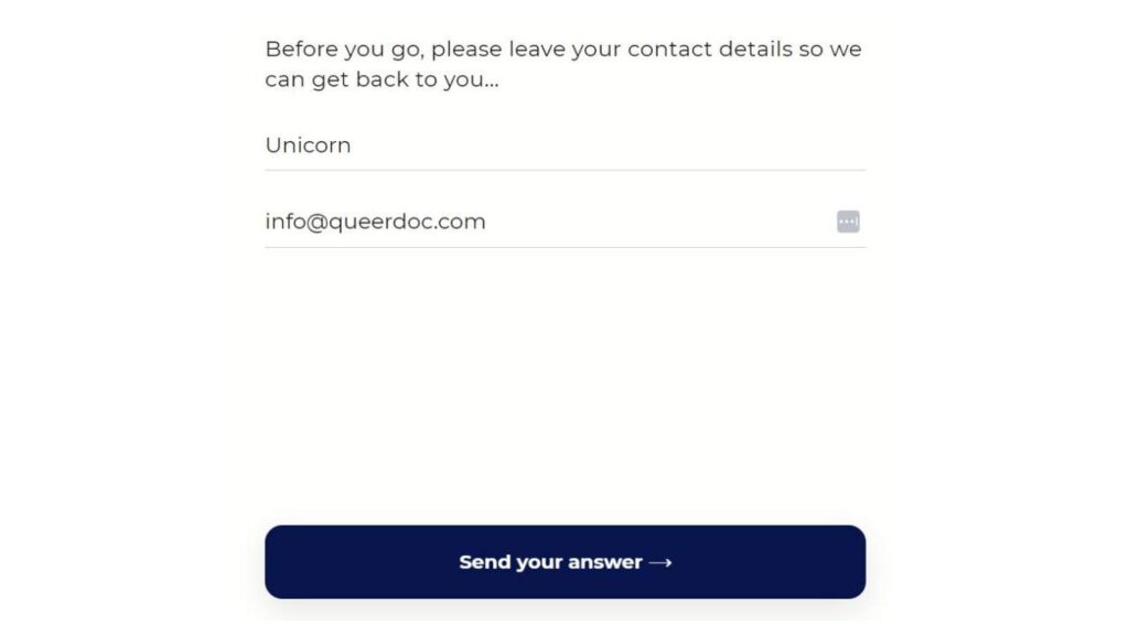 Screenshot of the email address request at the end of the appointment request video ask.