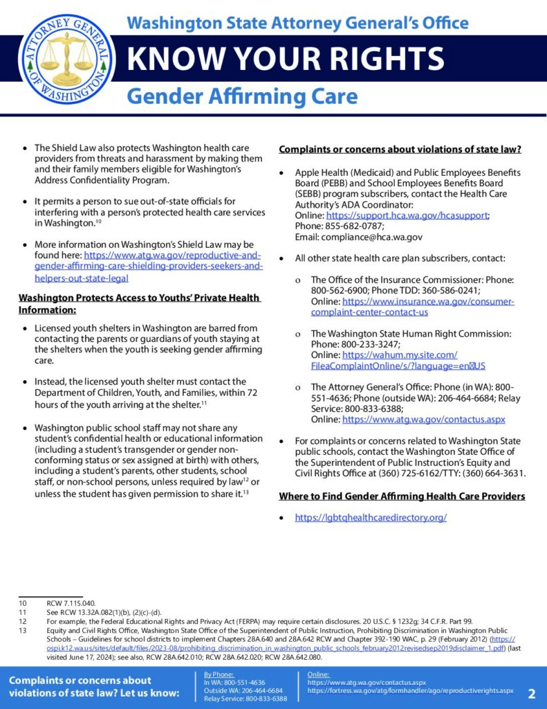 upload of Washington's Know Your Rights to Gender Affirming Care page 2
