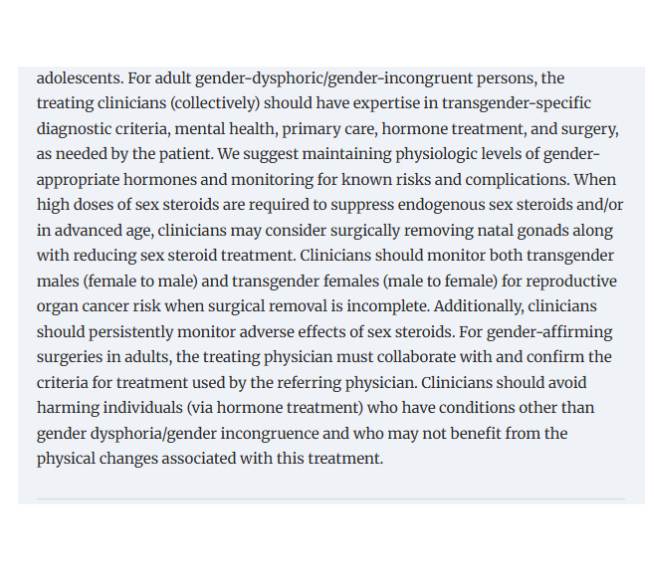 Screenshot of the high level conclusions of the guideline task force showing the conclusions for adults.