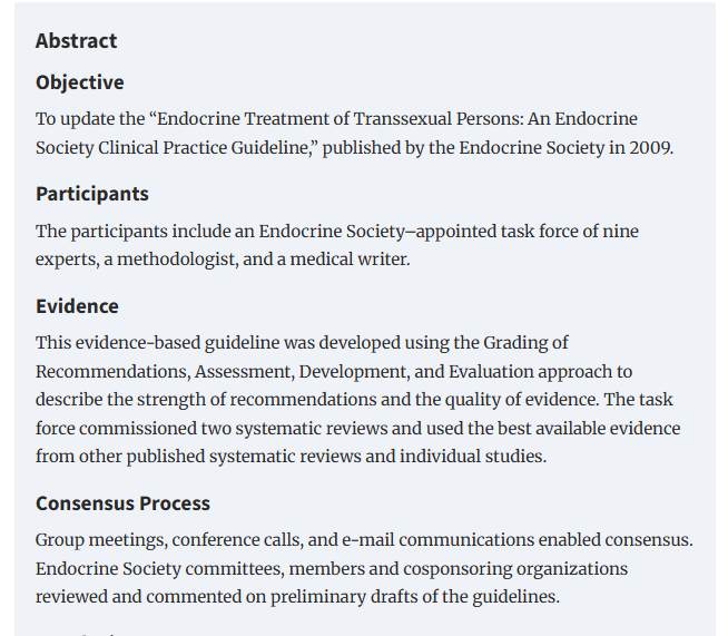 Screenshot of the Abstract section of the paper referred to in this blog, including high level summaries of the objective, the participants, the evidence, and the consensus process.